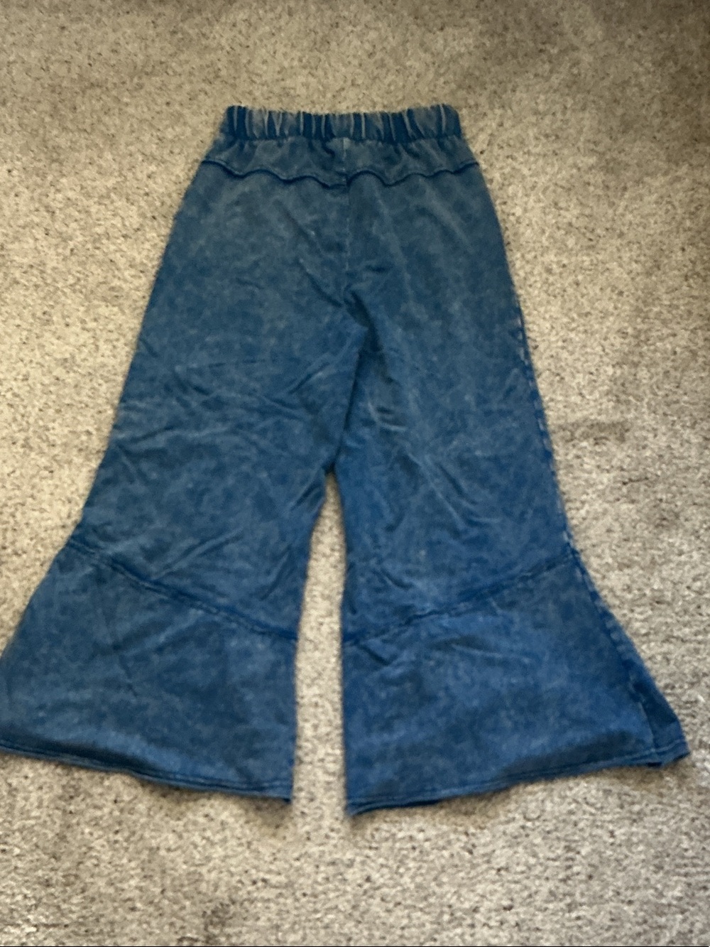 New Zenana Outfitters Elastic Wide Leg Lounge Pants ~ Mineral Wash Blue - Picture 8 of 8